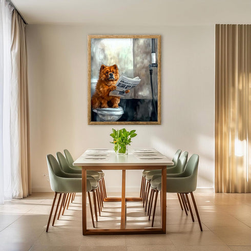 Posterizer 1 pcs-funny poster of cute fluffy chow-chow dog on the toilet 3-Bathroom Restroom Art-Comedy Art- Bathroom, restroom Decor- unframed wa...